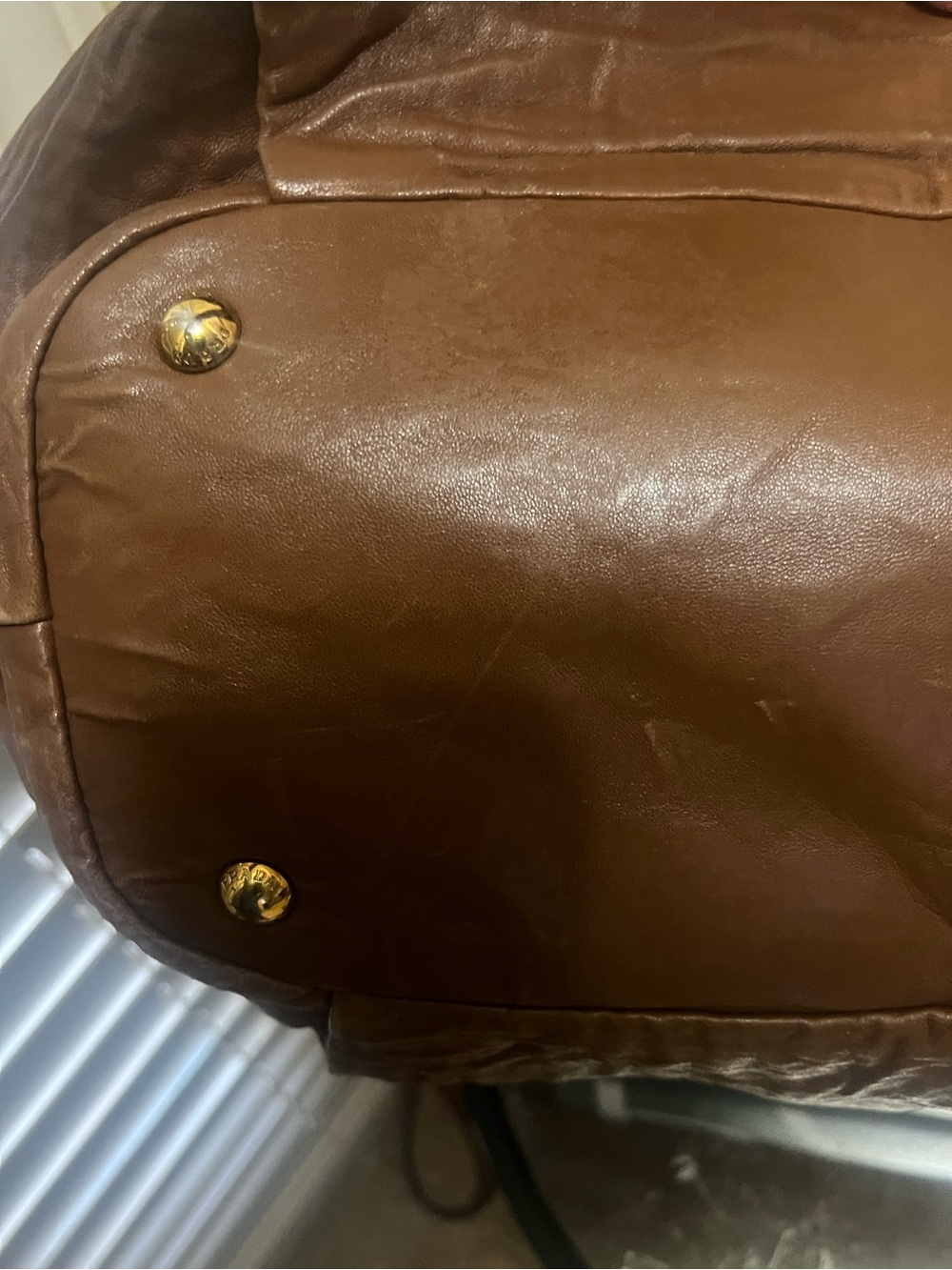 Prada Brown Leather Shoulder Bag with Gold Logo - Picture 8 of 13